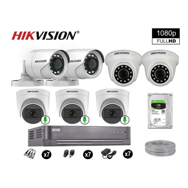 CÁMARAS DE SEGURIDAD KIT 7 FULL HD 03 CAMARA CON AUDIO VIGILANCIA 2TB