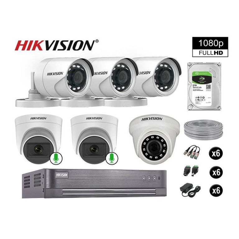 CÁMARAS DE SEGURIDAD KIT 6 FULL HD 02 CAMARA CON AUDIO VIGILANCIA 2TB