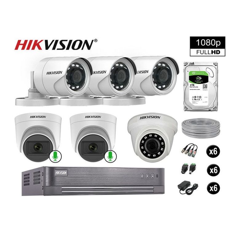 CÁMARAS DE SEGURIDAD KIT 6 FULL HD 02 CAMARA CON AUDIO VIGILANCIA 1TB