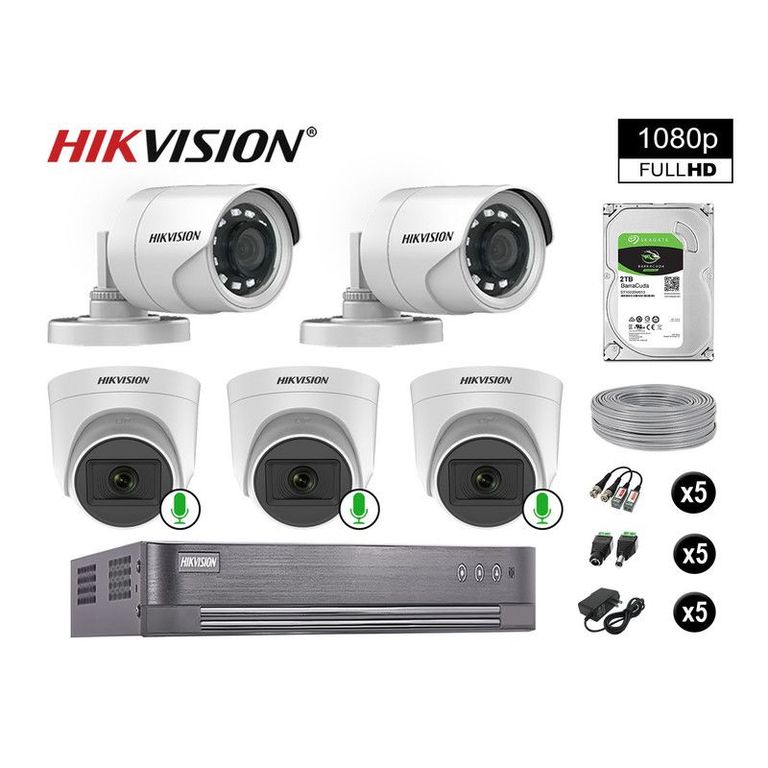 CÁMARAS DE SEGURIDAD KIT 5 FULL HD 03 CAMARA CON AUDIO VIGILANCIA 2TB