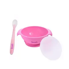 KOALI - Plato para Bebé de Silicona y Cuchara Rosado