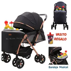 BABY HAPPY - Coche de Bebe con Musical Acolchado Negro Gold
