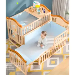 GENERICO - Cuna De Madera Multifunción Convertible con Mesa Mosquitero y Colchon blanco