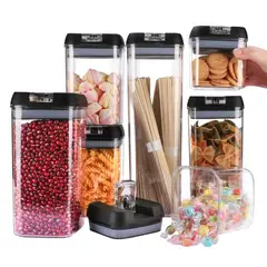 ELMEJORPRECIO - Juego De 7 Frascos Herméticos Con Tapa A Presión Tapa Negra