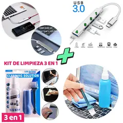 OEM - Kit de Limpieza p/ Laptop + Hub a USB 3.0 de 4 Puertos tipo C