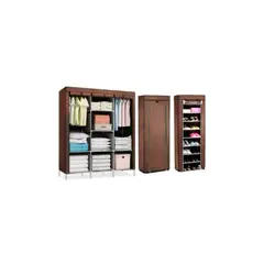 GENERICO - Pack ropero armable 3 cuerpos + zapatera armable PLOMO - organizador.