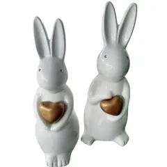 PERU - Adorno Decorativo de pareja de conejos con aplique de corazon dorado