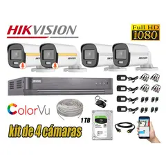 HIKVISION - CÁMARAS SEGURIDAD EXTERIOR TUBO KIT 4 1080P COLORVU NOCHE COLOR