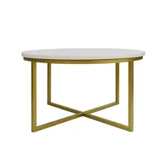 DECORATI - Mesa de Centro Redonda Joy de Mármol Blanco Dorado