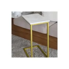 DECORATI - Mesa Auxiliar Mile de Mármol Blanco Dorado