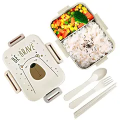 MINARI - Lonchera Bento Táper de Comida 2 Divisiones + Cubiertos Crema 44T