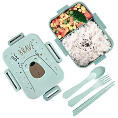 MINARI - Lonchera Bento Táper de Comida 2 Divisiones + Cubiertos Verde 44T