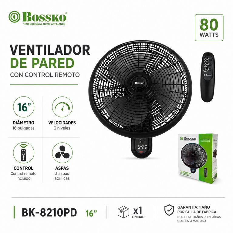 Ventilador De Pared BK-8210PD con control remoto