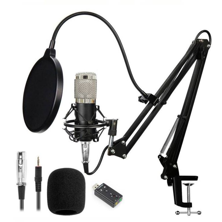 Kit Microfono Condensador Profesional Brazo Soporte Antipop Estudio