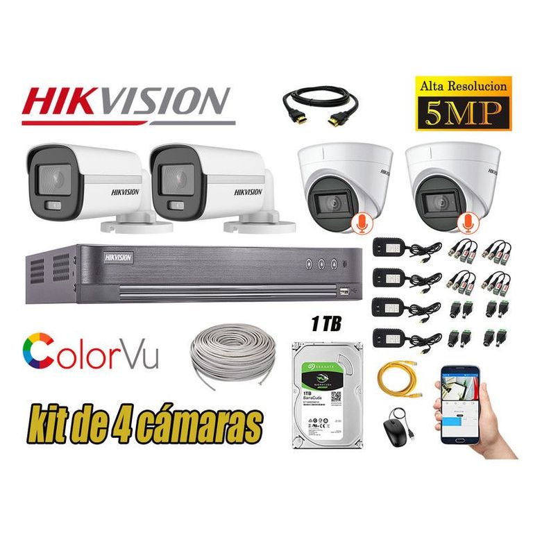 CÁMARAS SEGURIDAD KIT 4 5MP + DISCO 1TB COLORVU VISION COLOR