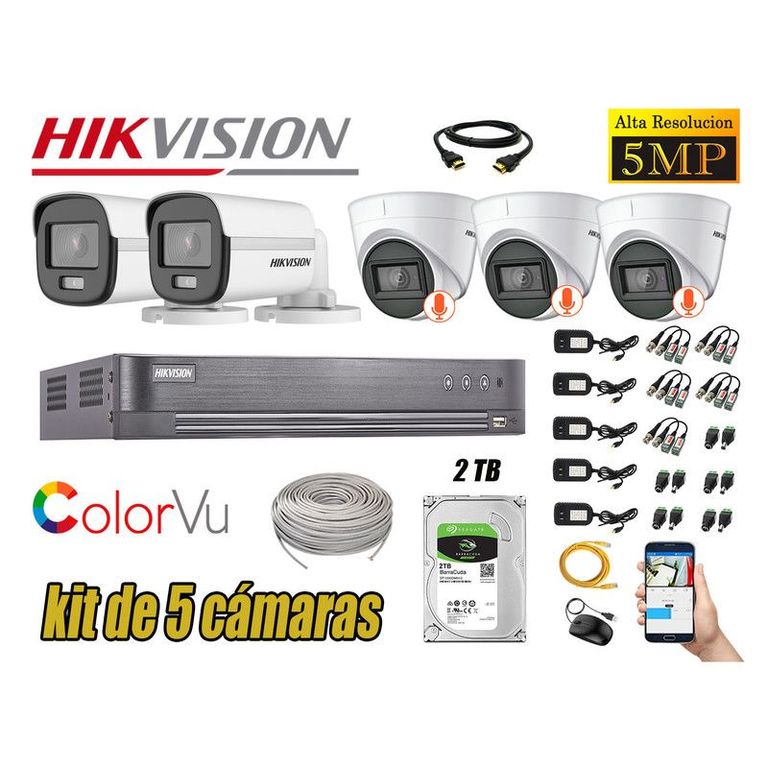 CÁMARAS SEGURIDAD KIT 5 5MP + DISCO 2TB COLORVU VISION COLOR
