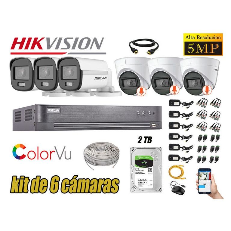 CÁMARAS SEGURIDAD KIT 6 5MP + DISCO 2TB COLORVU VISION COLOR