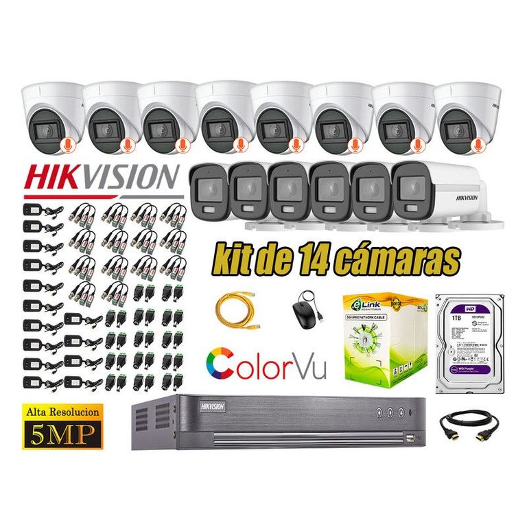 CÁMARAS SEGURIDAD KIT 14 5MP DISCO 1TB COLORVU VISION COLOR