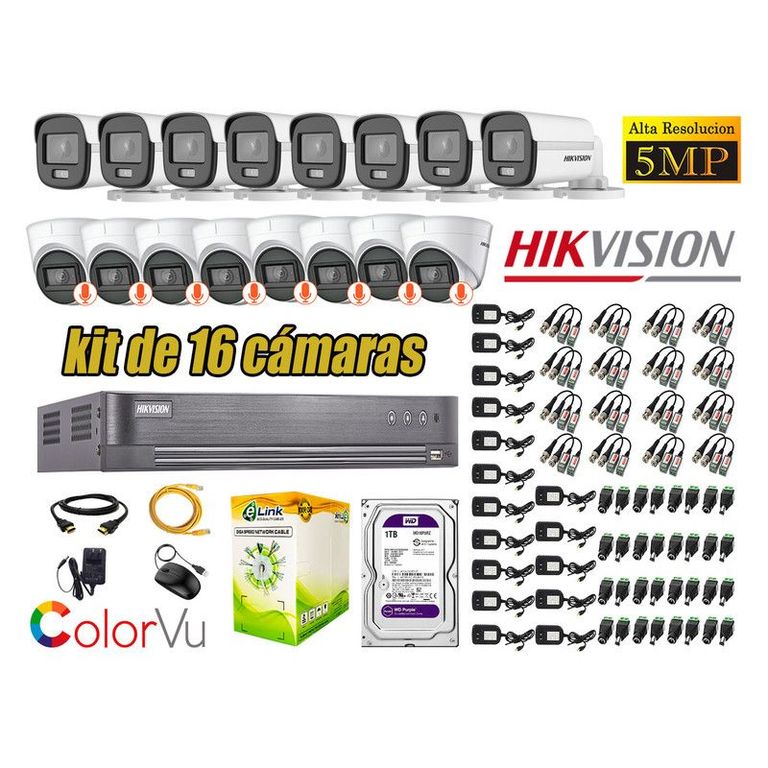 CÁMARAS SEGURIDAD KIT 16 5MP DISCO 1TB COLORVU VISION COLOR