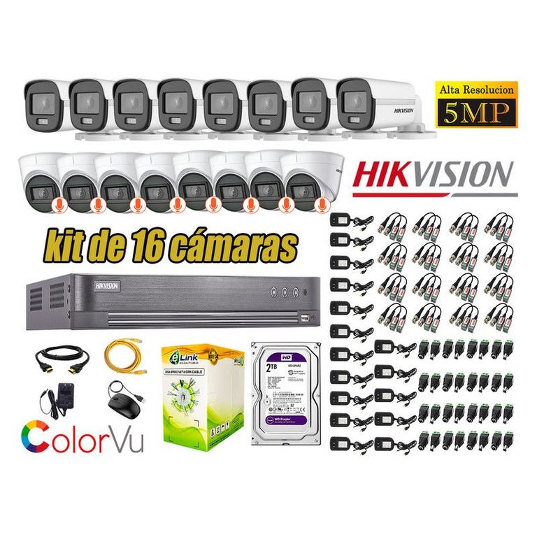 CÁMARAS SEGURIDAD KIT 16 5MP DISCO 2TB COLORVU VISION COLOR