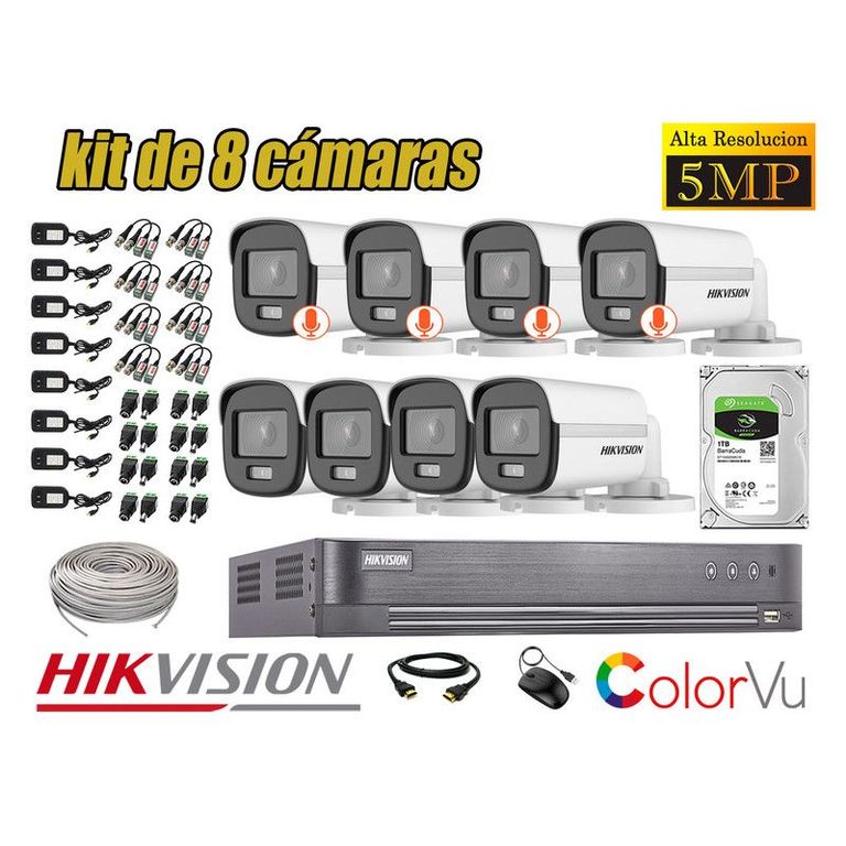 CÁMARAS SEGURIDAD EXTERIOR KIT 8 5MP + DISCO 1TB COLORVU