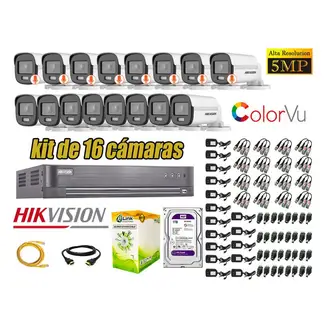 HIKVISION - CÁMARAS SEGURIDAD EXTERIOR KIT 16 5MP + DISCO 1TB COLORVU