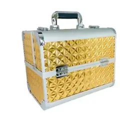 GENERICO - Maletín organizador maquillaje grande con llave amarillo