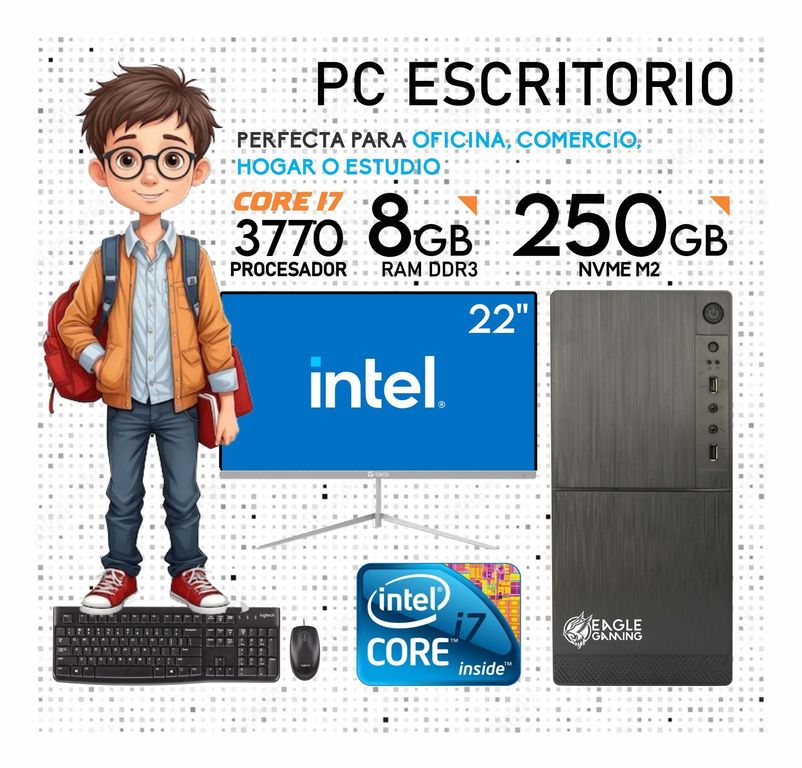 Computadora pc core i7 3770 3.4 ghz ram 8gb + ssd 250gb monitor 22 fhd