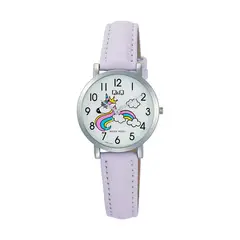 Q&Q - Reloj QQ Mujer Cuero Lila Resistente Al Agua Diseño Unicornio