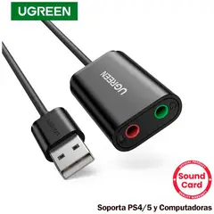 UGREEN - Adaptador de audio externo usb soporta micrófono