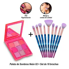 GENERICO - Set de 10 brochas + Paleta de Sombras Neón 02