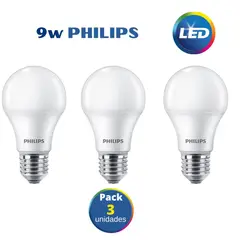 PHILIPS - Foco led 9w ecohome / pack 3 unidades.