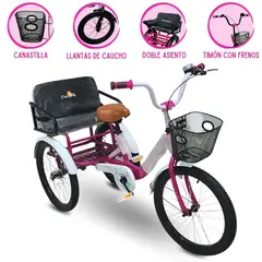 TREND - Triciclo doble asiento treno Fucsia