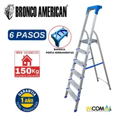 BRONCO AMERICAN - Escalera Aluminio Tipo Banqueta de 6 Pasos.