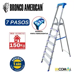 BRONCO AMERICAN - Escalera Aluminio Tipo Banqueta de 7 Pasos.