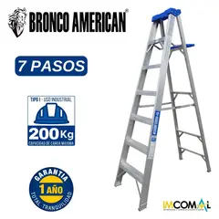 BRONCO AMERICAN - Escalera Aluminio Tijera Simple Ascenso de 7 Pasos.