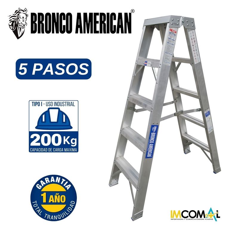 Escalera Aluminio Tijera Doble Ascenso de 5 Pasos.
