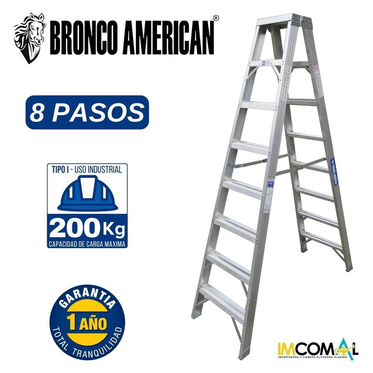 Escalera Aluminio Tijera Doble Ascenso de 8 Pasos.