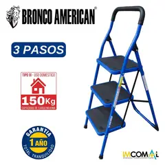 BRONCO AMERICAN - Escalera Acero Tipo Taburete 3 Pasos.