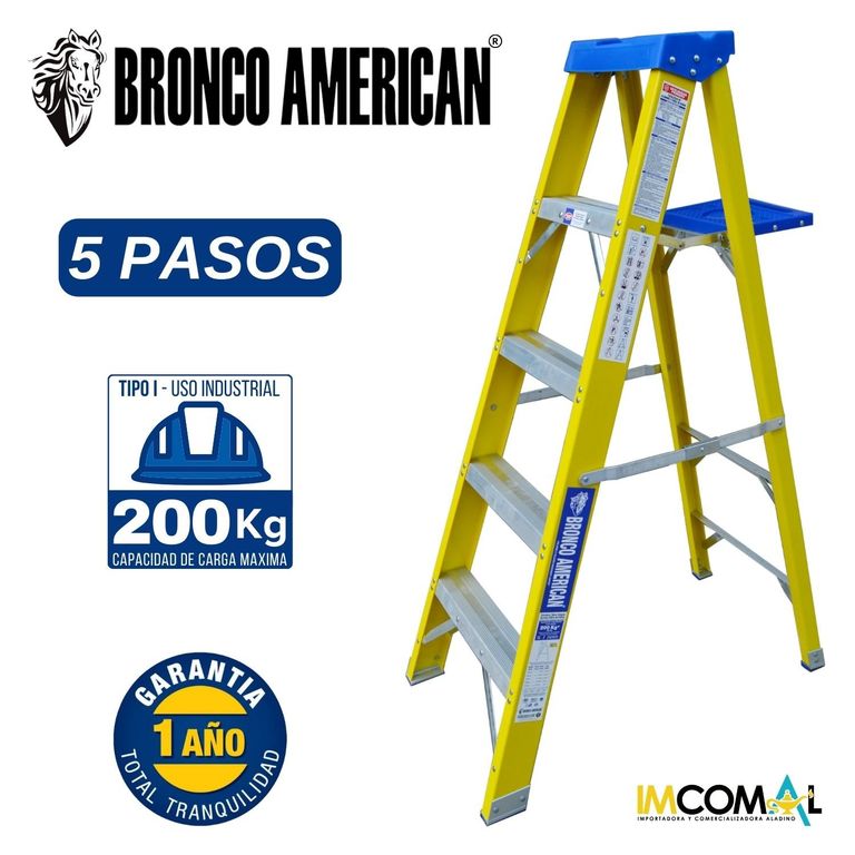 Escalera Fibra de Vidrio Tijera Simple Ascenso de 5 Pasos.