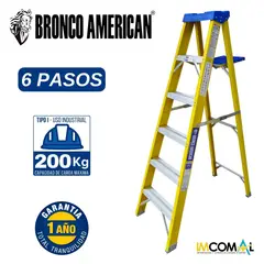BRONCO AMERICAN - Escalera Fibra de Vidrio Tijera Simple Ascenso de 6 Pasos.