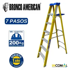 BRONCO AMERICAN - Escalera Fibra de Vidrio Tijera Simple Ascenso de 7 Pasos.