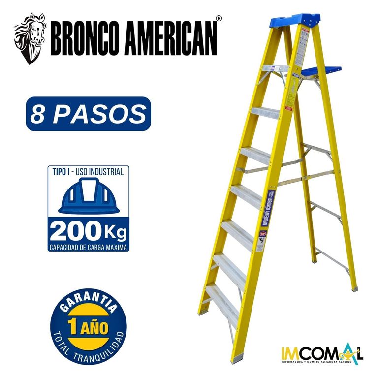 Escalera Fibra de Vidrio Tijera Simple Ascenso de 8 Pasos.