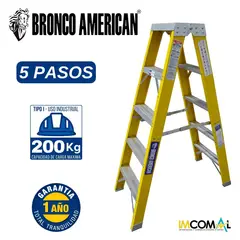 BRONCO AMERICAN - Escalera Fibra de Vidrio Tijera Doble Ascenso de 5 Pasos.