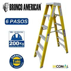 BRONCO AMERICAN - Escalera Fibra de Vidrio Tijera Doble Ascenso de 6 Pasos.