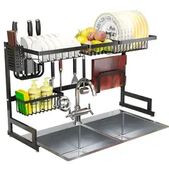ELMEJORPRECIO - Estante Escurridor Sobre Lavadero De Acero Inoxidable Rack 85 cm Negro
