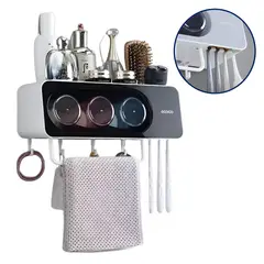 ELMEJORPRECIO - Organizador De Baño Con 3 Vasos Portacepillos y Colgador ECOCO Negro