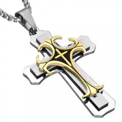 GENERICO - Collar cruz de acero inoxidable flor de liz