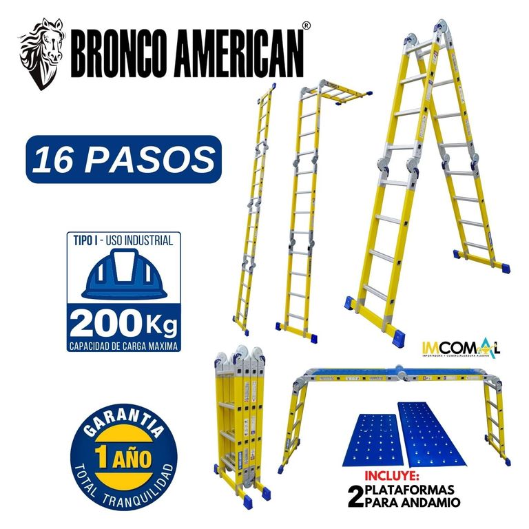 Escalera Fibra de Vidrio Multiposición de 16 Pasos 4x4.