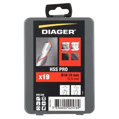 DIAGER - JUEGO DE BROCA METAL HSS PRO Ø1 a 10mm - 19 piezas - DIA745D